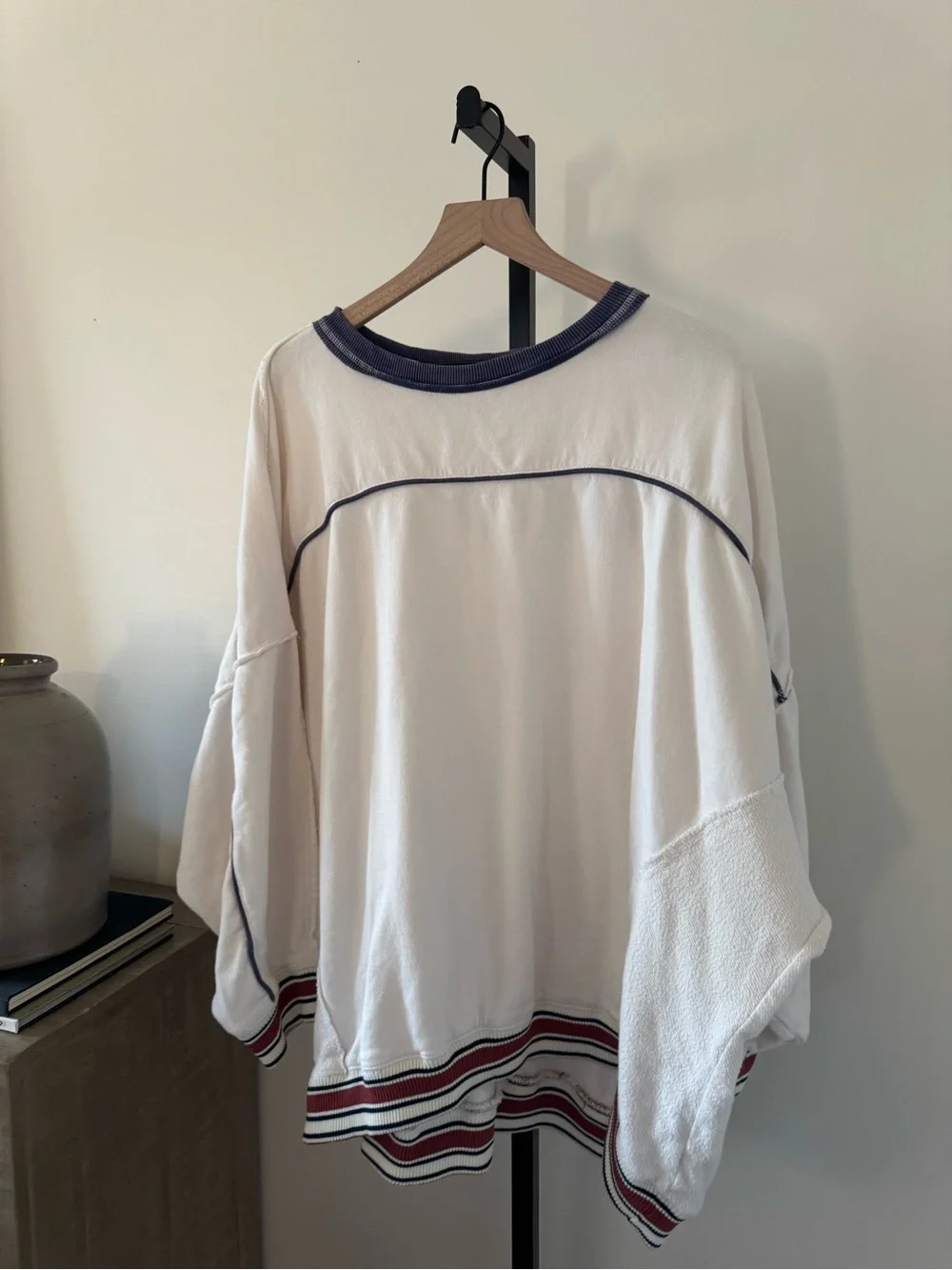 Free People Varsity Cream Oversized Crewneck Sweater